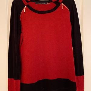 Red and black color block sweater
